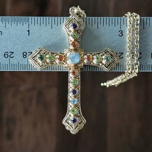 Nicky Butler Designer Signed Cross Pendant Bronze Moonstone Peridot Necklace NWT